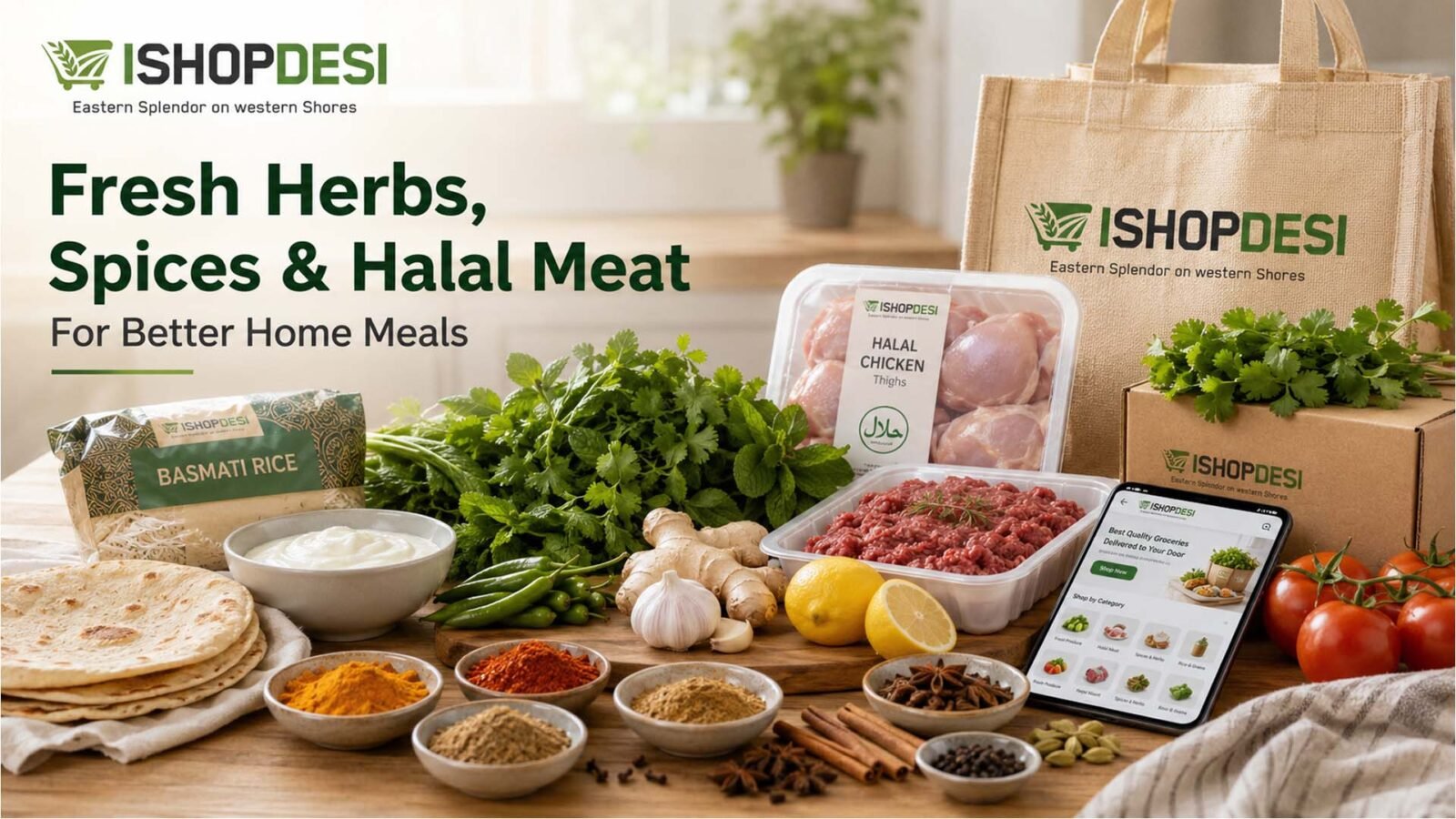 fresh herbs spices and halal meat